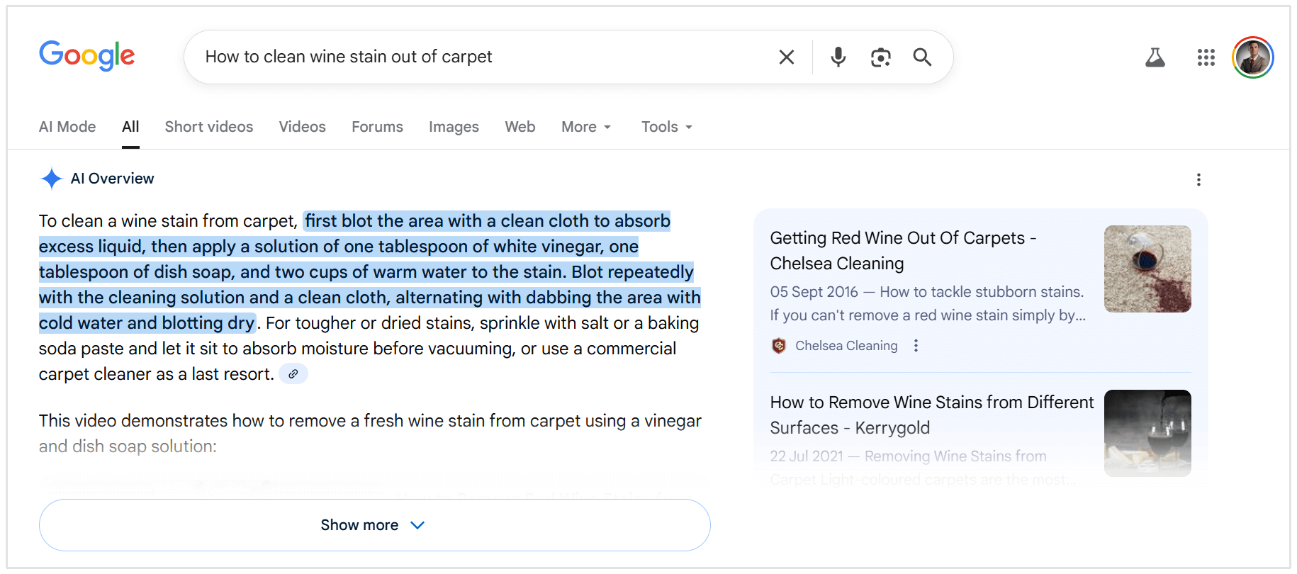 hoe wijnvlek uit tapijt te verwijderen AI Overzicht